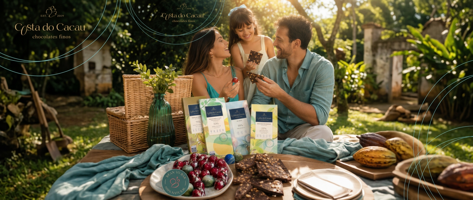 Família ao ar livre com linha completa de barras